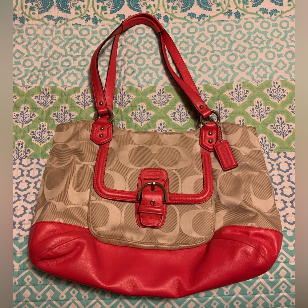 Pink and beige Coach handbag